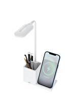 S-link SL-M9054 Beyaz TypeC 15W Kablosuz Şarj Cihazı Kalemlikli Masa Lambası