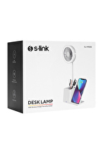 S-link SL-M9055 Beyaz TypeC 10W Kablosuz Şarj Cihazı Fanlı Kalemlikli Masa Lambası