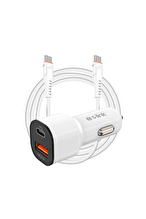 S-link SL-EC38PD TypeC to TypeC Kablolu 38W PD + USB QC3.0 Beyaz Araç Şarj Cihazı