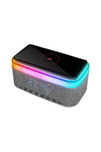 Mikado MD-W8 1200mAh 10W Gri Bluetooth-Usb-Kablosuz Şarj RGB-Gece Lambası Özellikli Alarmlı Saat Speaker