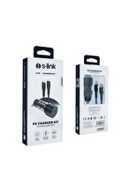 S-link SL-AC43TP TypeC to TypeC Kablolu 43W PD 25W + QC3.0 18W Siyah Araç Şarj Cihazı