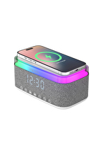 Mikado MD-W10 1200mAh 10W Gri BT, USB, Kablosuz Şarjlı RGB-Gece Lambası Özellikli Alarmlı Saat Speaker