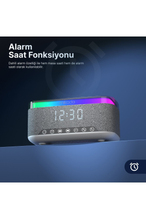 Mikado MD-W10 1200mAh 10W Gri BT, USB, Kablosuz Şarjlı RGB-Gece Lambası Özellikli Alarmlı Saat Speaker