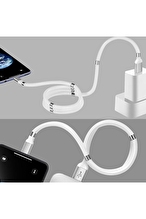 PoloSmart Psm66 Lightning Sarj Kablosu Sarma Mıknatıslı 1 Mt Beyaz