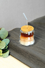 Paçi Bambu Kapak Üzüm Desenli Pipetli Kupa 300 cc