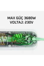 Inca IPW-44GB 5 port Akım Korumalı Led Tuşlu Priz 1.5M - Beyaz