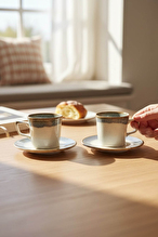 Luna Cucina Porselen Kahve Fincanı 2'lı Mavi Akıtma