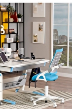 Creo Mobili Sirius Premium Çalışma Masası Takımı Beyaz Mavi Srpre-3