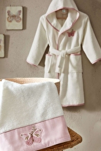 Cottons & Clouds Butterfly Nakışlı Kapüşonlu Çocuk Bornozu 3 / 4 Yaş