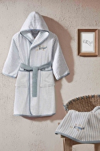 Cottons & Clouds Plane Nakışlı Kapüşonlu Çocuk Bornozu 3 / 4 Yaş