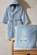 Cottons & Clouds Plane Nakışlı Kapüşonlu Çocuk Bornozu 3 / 4 Yaş