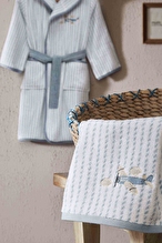 Cottons & Clouds Plane Nakışlı Kapüşonlu Çocuk Bornozu 7 / 8 Yaş