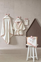 Cottons & Clouds Little Rabbit Nakışlı Kapüşonlu Bebek Bornozu 0 / 1 Yaş