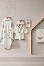 Cottons & Clouds Little Fox Nakışlı Kapüşonlu Bebek Bornozu 0 / 1 Yaş