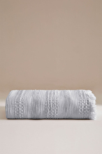 Cottons & Clouds Striped Waffle Throw Örtü 160 x 245 cm