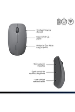 Philips SPK7418 Kablosuz Bluetooth 1600DPI 4 Tuşlu Optik Sessiz Mouse Gri