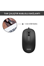 Philips SPK7238 USB Kablolu 1200DPI 3 Tuşlu Optik Mouse Siyah