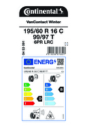 Lastik Kış Continental 195/60 R16 C Van Contact Winter 99/97 6 PRLRC T
