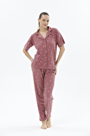 Shefame Kadın Önden Düğmeli Kısa Kollu Pijama Takımı 24KDP7002PI