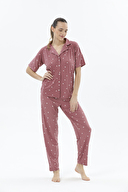 Shefame Kadın Önden Düğmeli Kısa Kollu Pijama Takımı 24KDP7002PI