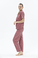 Shefame Kadın Önden Düğmeli Kısa Kollu Pijama Takımı 24KDP7002PI