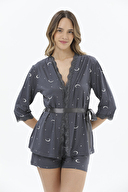 Shefame Kadın Sabahlıklı Crop Pijama Takımı 24KCP7015PI