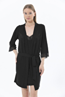 Shefame Kadın Dantel Detaylı Viskoz Gecelik Sabahlık Takımı 241OZR2