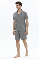 Finesuits Gömlek Yaka Düğmeli Kısa Kollu Waffle Şortlu Pijama Takımı 241SV9462