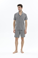 Finesuits Gömlek Yaka Düğmeli Kısa Kollu Waffle Şortlu Pijama Takımı 241SV9462