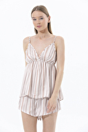 Shefame Çizgili İp Askılı Şifon Saten Pijama Takımı 241SV14883