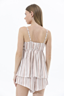 Shefame Çizgili İp Askılı Şifon Saten Pijama Takımı 241SV14883