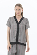 Shefame V Yaka Kısa Kollu Şifon Saten Pijama Takımı 241SV14888