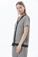 Shefame V Yaka Kısa Kollu Şifon Saten Pijama Takımı 241SV14888