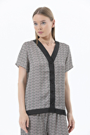 Shefame V Yaka Kısa Kollu Şifon Saten Pijama Takımı 241SV14888