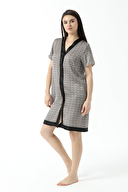 Shefame V Yaka Kısa Kollu Şifon Saten Gecelik 241SV14890