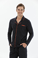 Finesuits Erkek Gömlek Yaka Puantiyeli Pijama Takımı 242SV9414