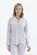 Shefame Kadın Gömlek Yaka Çizgili Pijama Takımı 242SV15988