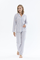 Shefame Kadın Gömlek Yaka Çizgili Pijama Takımı 242SV15988
