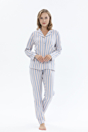 Shefame Kadın Gömlek Yaka Çizgili Pijama Takımı 242SV15988