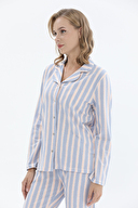 Shefame Kadın Gömlek Yaka Çizgili Pijama Takımı 242SV15988