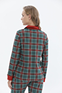 Shefame Kadın Gömlek Yaka Yılbaşı Temalı Ekoseli Pijama Takımı 242SV16113