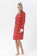 Shefame Kadın Gömlek Yaka Yılbaşı Desenli Çam Ağacı Desenli Gecelik 242SV15964