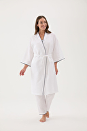 Cottons & Clouds Kadın Uzun Kollu Kuşaklı Çoban Dikiş Sabahlık CC9584