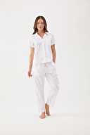 Cottons & Clouds Kadın Kısa Kollu Düğmeli Pamuk Saten Pijama Üstü CC9811