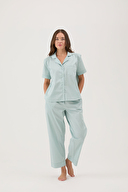 Cottons & Clouds Kadın Kısa Kollu Düğmeli Pamuk Saten Pijama Üstü CC9813