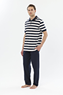 Finesuits Yatay Çizgili Polo Yaka Kısa Kollu Pijama Takımı 251E02SV