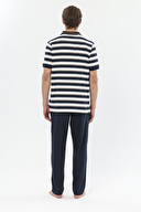 Finesuits Yatay Çizgili Polo Yaka Kısa Kollu Pijama Takımı 251E02SV