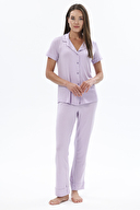 Shefame Kadın Gömlek Yaka Düğmeli Yarım Kollu Pijama Takımı 251K01MB