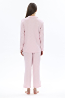 Shefame Kadın Puantiye Desenli Gömlek Yaka Düğmeli Uzun Kollu Pijama Takımı 251K06MB