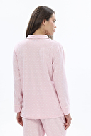 Shefame Kadın Puantiye Desenli Gömlek Yaka Düğmeli Uzun Kollu Pijama Takımı 251K06MB